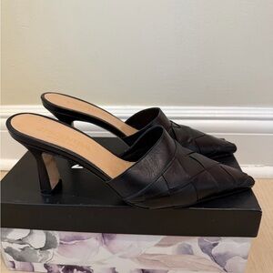 275 Central Black Woven Leather Mule Heels Size 38